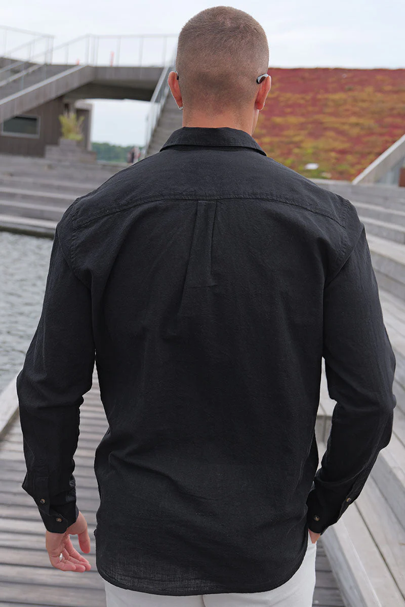 Jack & Jones Summer Shirt Linen Blend LS Black - Image 5