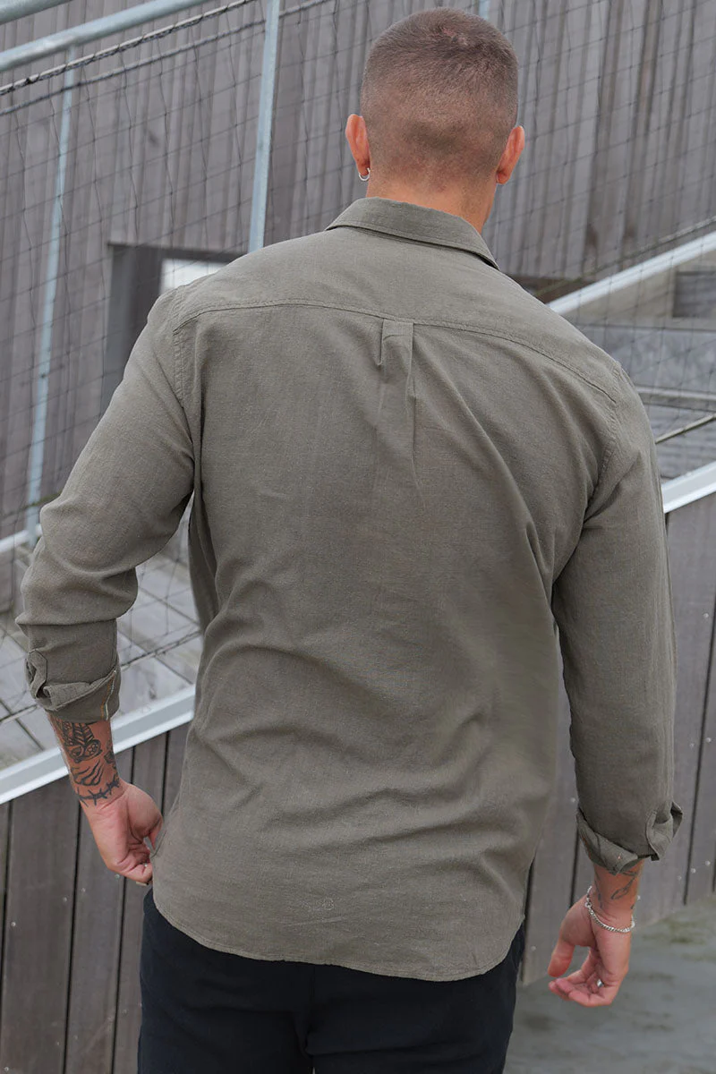 Jack & Jones Summer Shirt Linen Blend LS Dusty Olive - Image 4