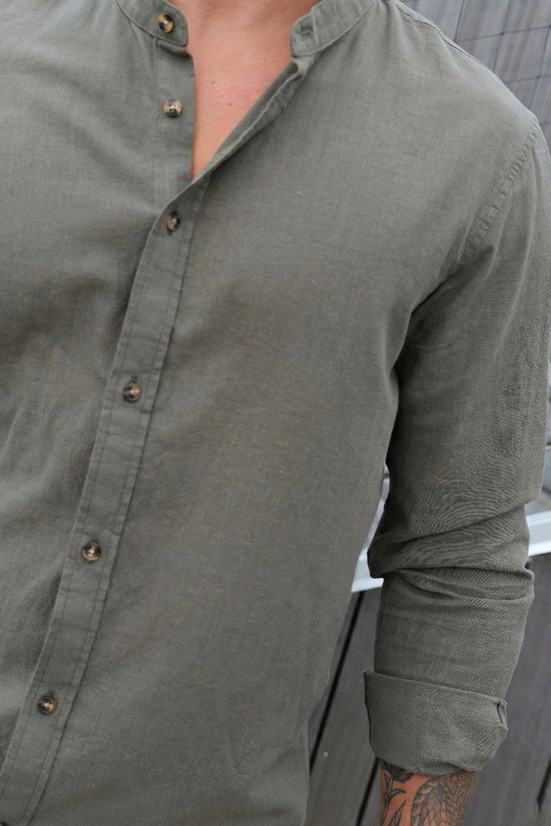 Jack & Jones Summer Shirt Linen Blend Band LS Dusty Olive - Image 4