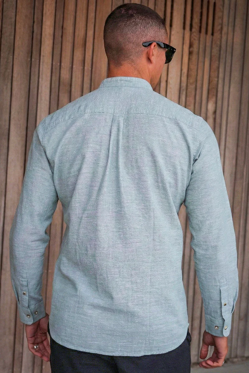 Jack & Jones Summer Shirt Linen Blend Band LS Granite Green - Image 4