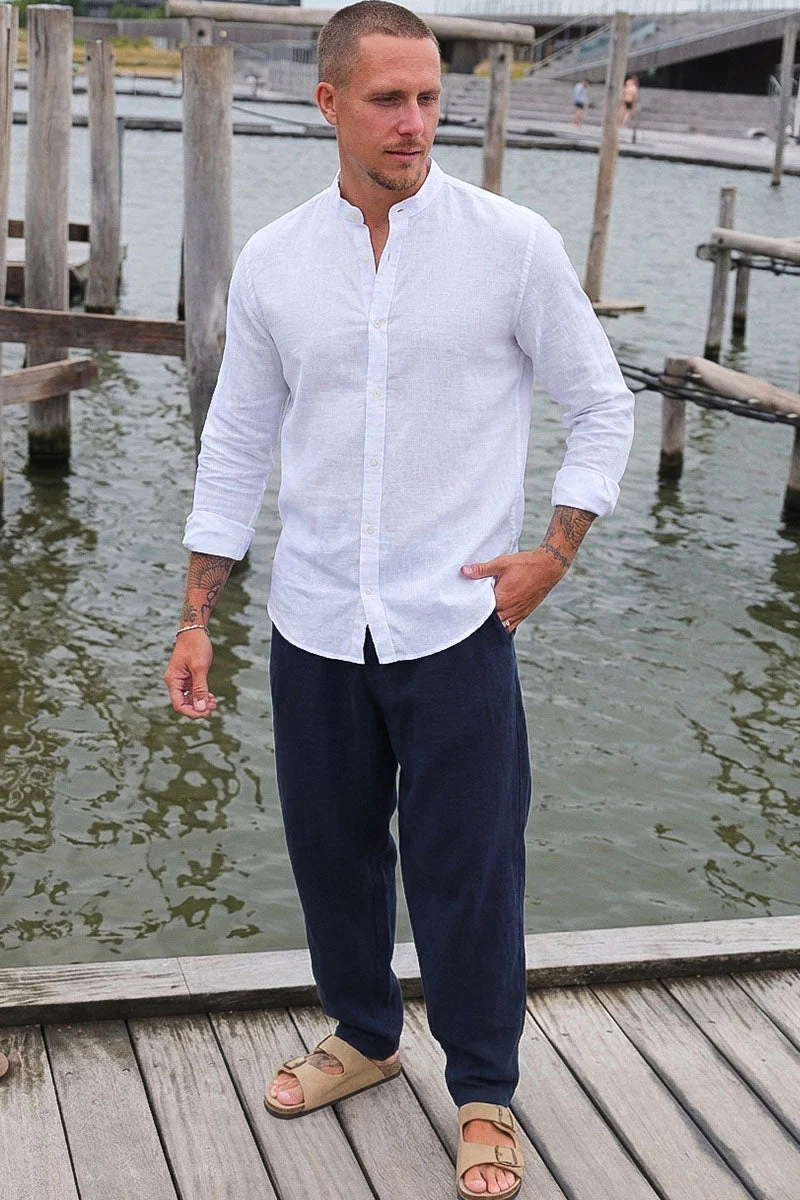 Jack & Jones Summer Shirt Linen Blend Band LS White - Image 2