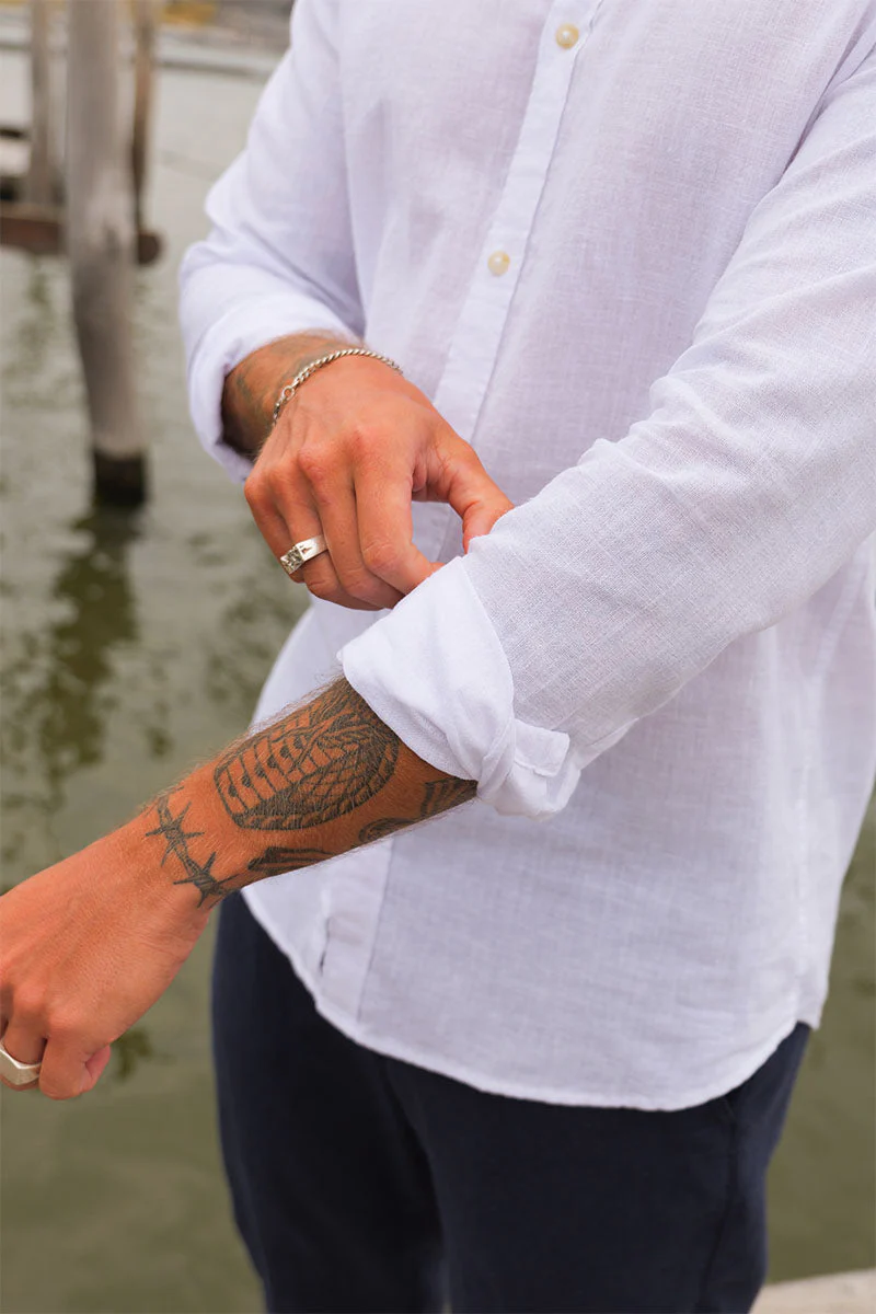 Jack & Jones Summer Shirt Linen Blend Band LS White - Image 3