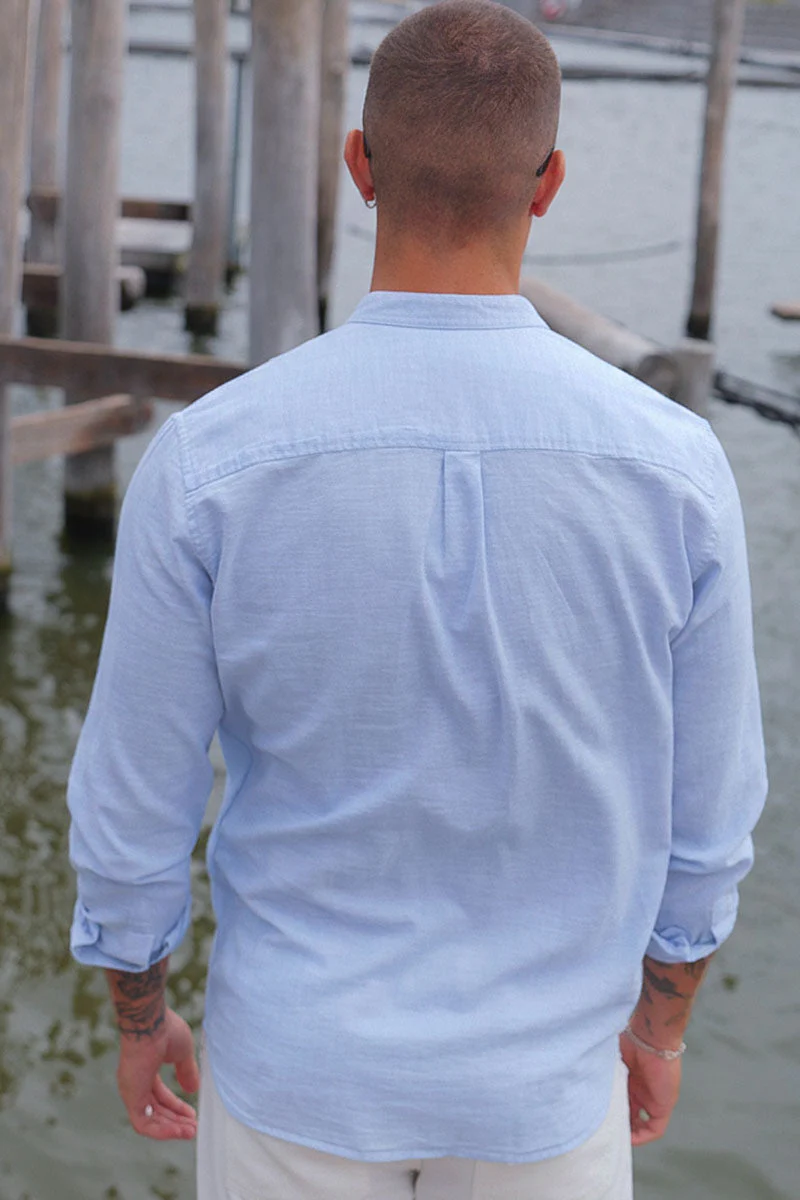 Jack & Jones Summer Shirt Linen Blend Band LS Celestial Blue - Image 3