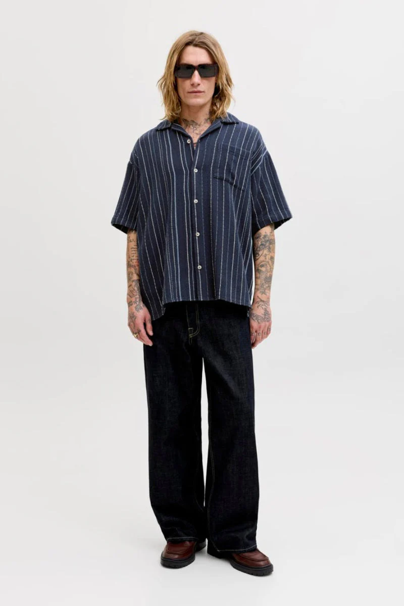 Jack & Jones Bradley Striped Resort Shirt SS Navy Blazer - Image 2