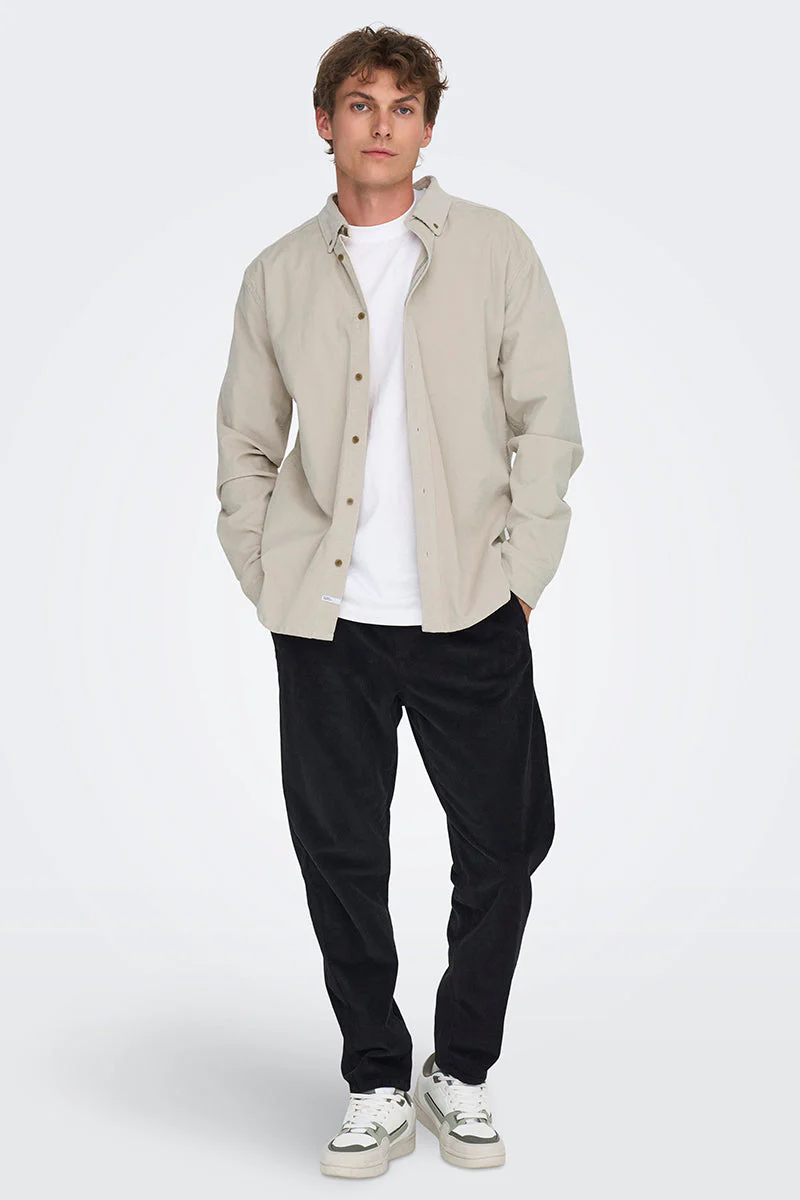 ONLY & SONS Michael Regular Fit Stretch Cord Shirt LS Silver Lining - Image 2