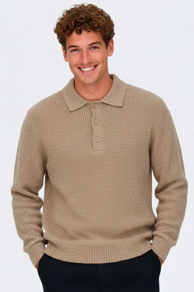 ONLY & SONS Dale Relaxed Fit Polo Knit Walnut - Image 3
