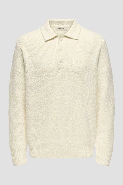 ONLY & SONS Dale Relaxed Fit Polo Knit Gardenia - Image 6