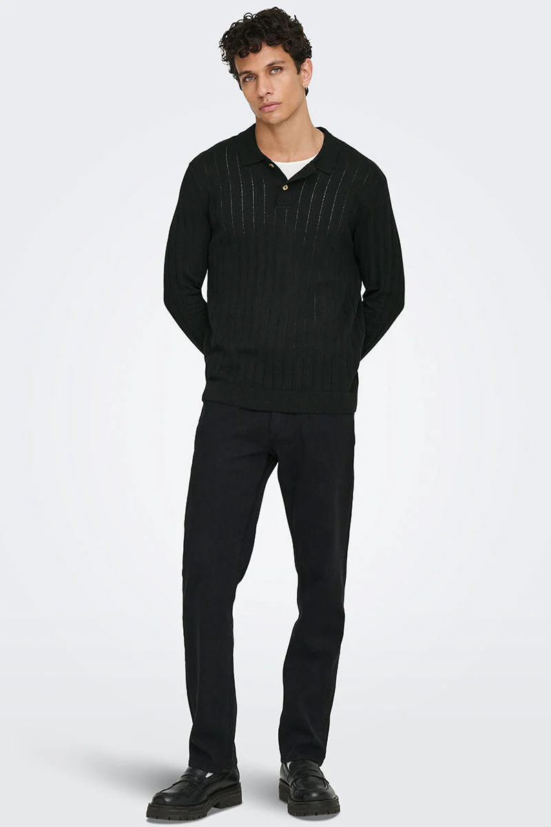 ONLY & SONS Kent Regular Fit Polo Knit LS Black - Image 2