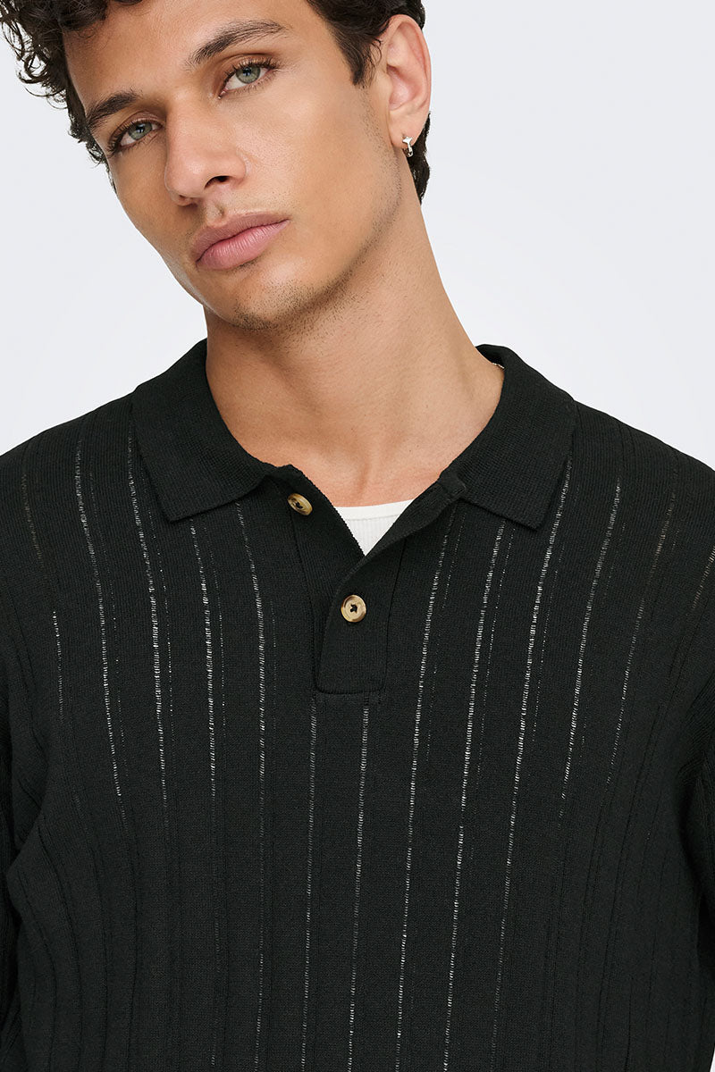 ONLY & SONS Kent Regular Fit Polo Knit LS Black - Image 5