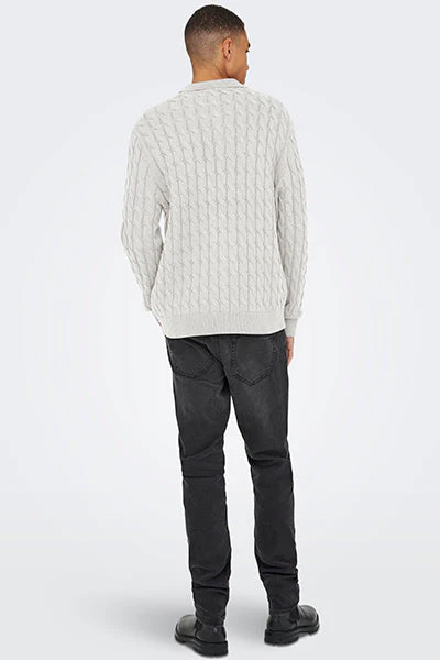 ONLY & SONS Kicker Cabel Polo Knit Antique White - Image 2