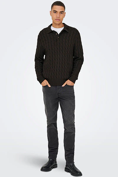 ONLY & SONS Kicker Cabel Polo Knit Demitasse - Image 2