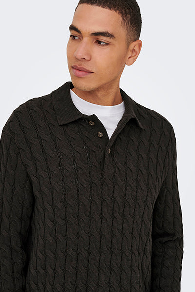 ONLY & SONS Kicker Cabel Polo Knit Demitasse - Image 3