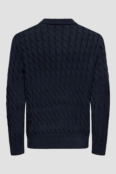 ONLY & SONS Kicker Cabel Polo Knit Dark Navy - Image 4