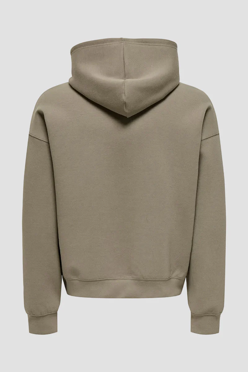 ONLY & SONS Goyle Box Fit Scuba Hoodie Walnut - Image 3