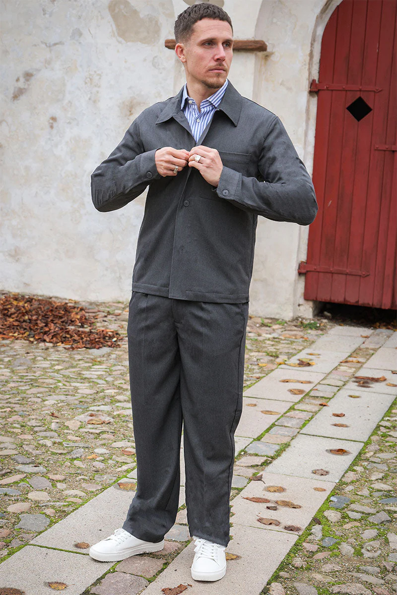 ONLY & SONS Miro Tailored Regular Fit Overshirt Dark Grey Melange - Image 11