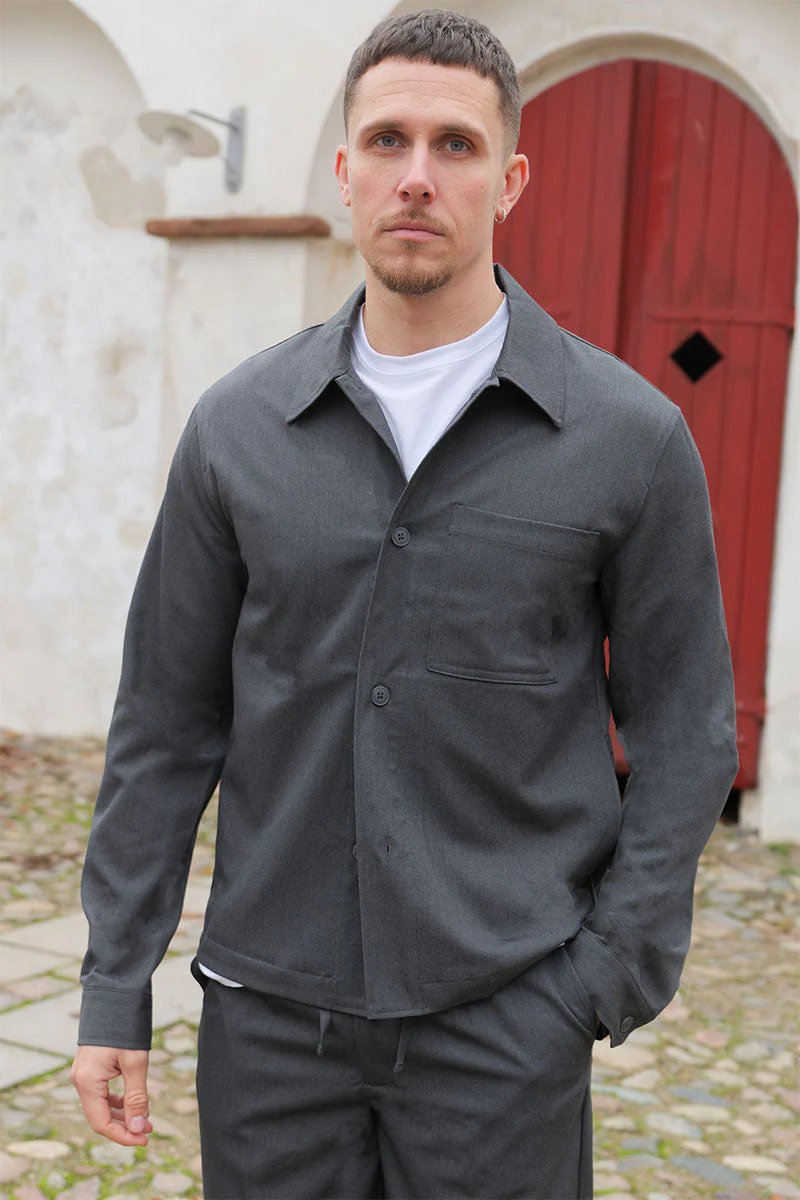 ONLY & SONS Miro Tailored Regular Fit Overshirt Dark Grey Melange - Image 6