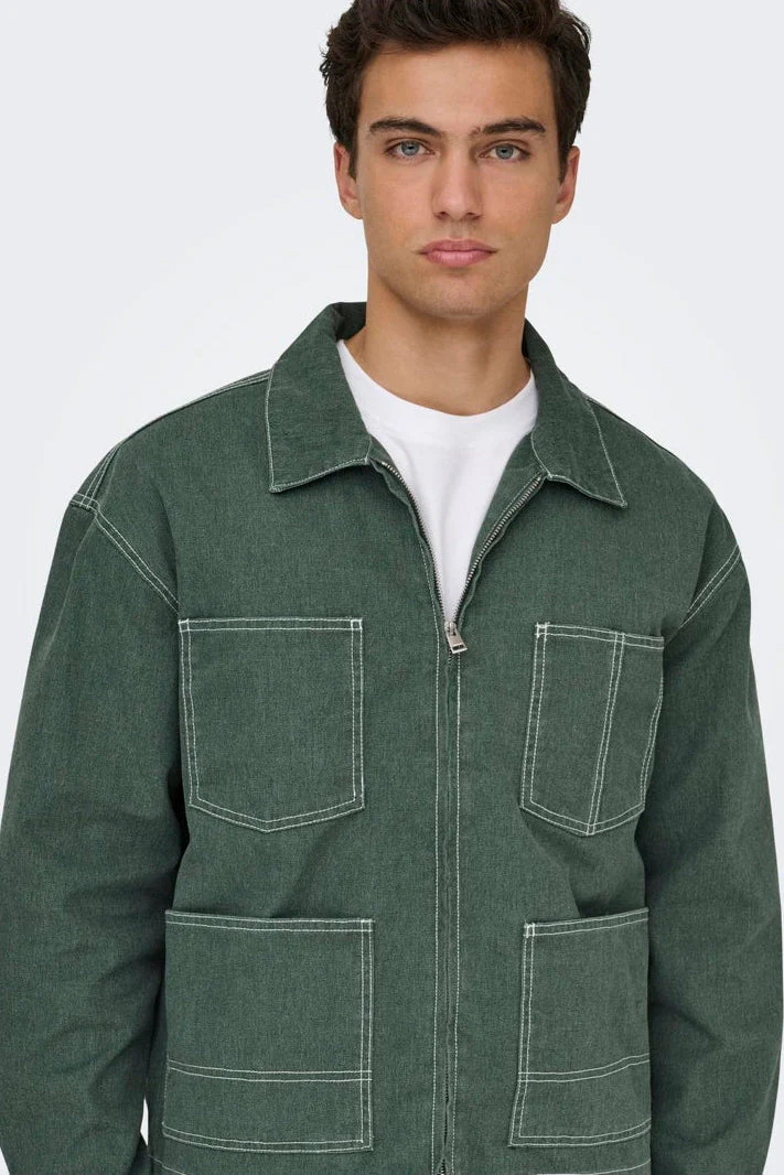 ONLY & SONS Zealand Zip Denim Jacket Castor Gray - Image 6