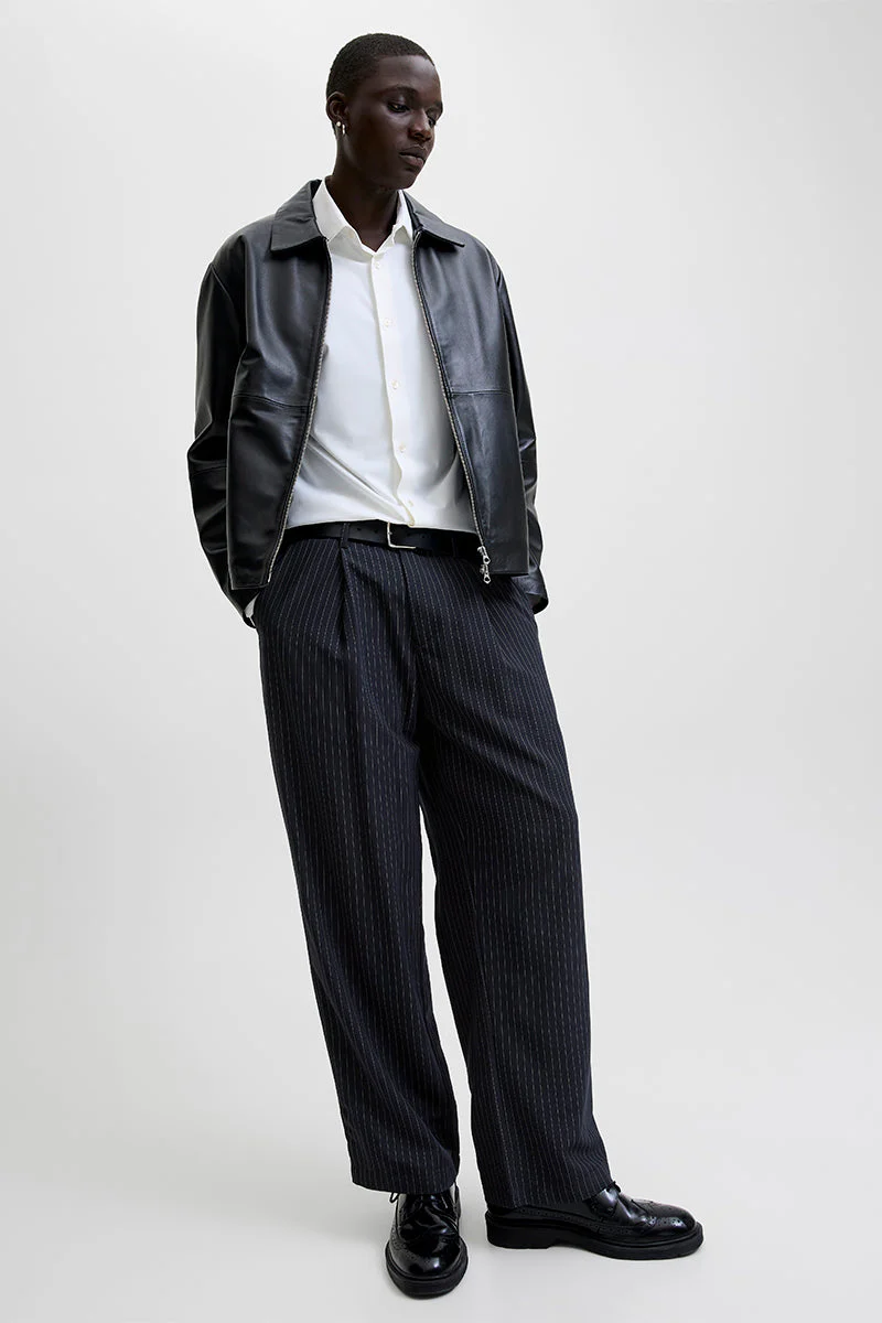 Jack & Jones Bill Bamford Pleated Relaxed Fit Chino Dark Navy Stripe - Image 5
