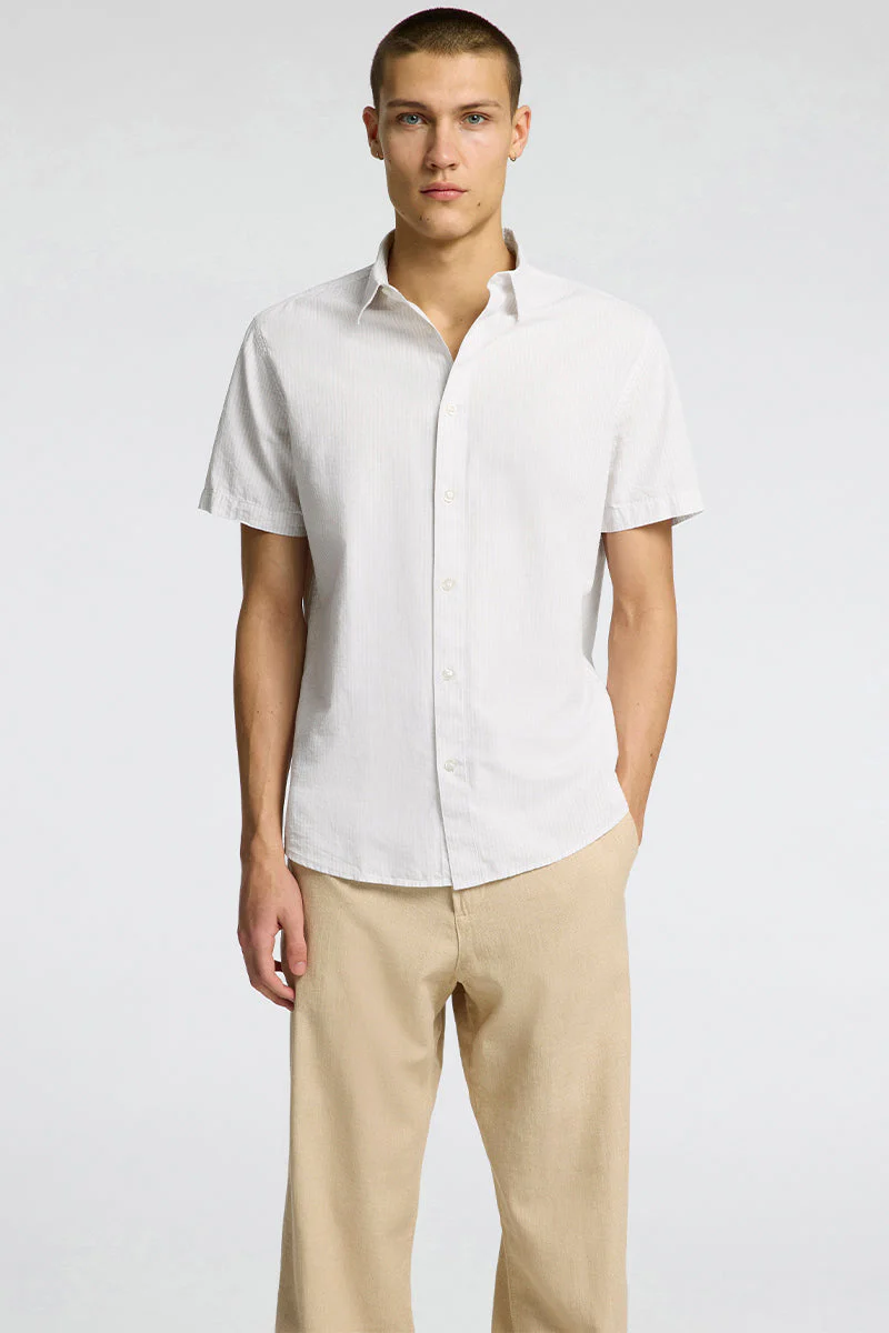 Selected Regular New Linen Shirt SS Pure Cashmere Thin Stripe