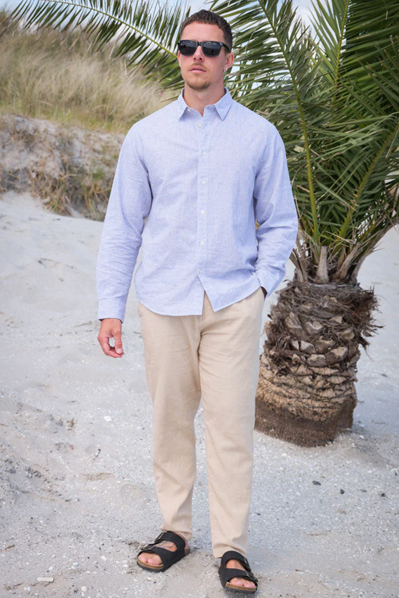 Selected Slim Sun Linen Shirt LS Bright White Thin Stripe - Image 2