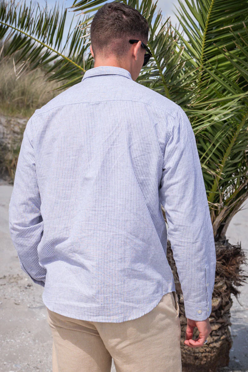 Selected Slim Sun Linen Shirt LS Bright White Thin Stripe - Image 4