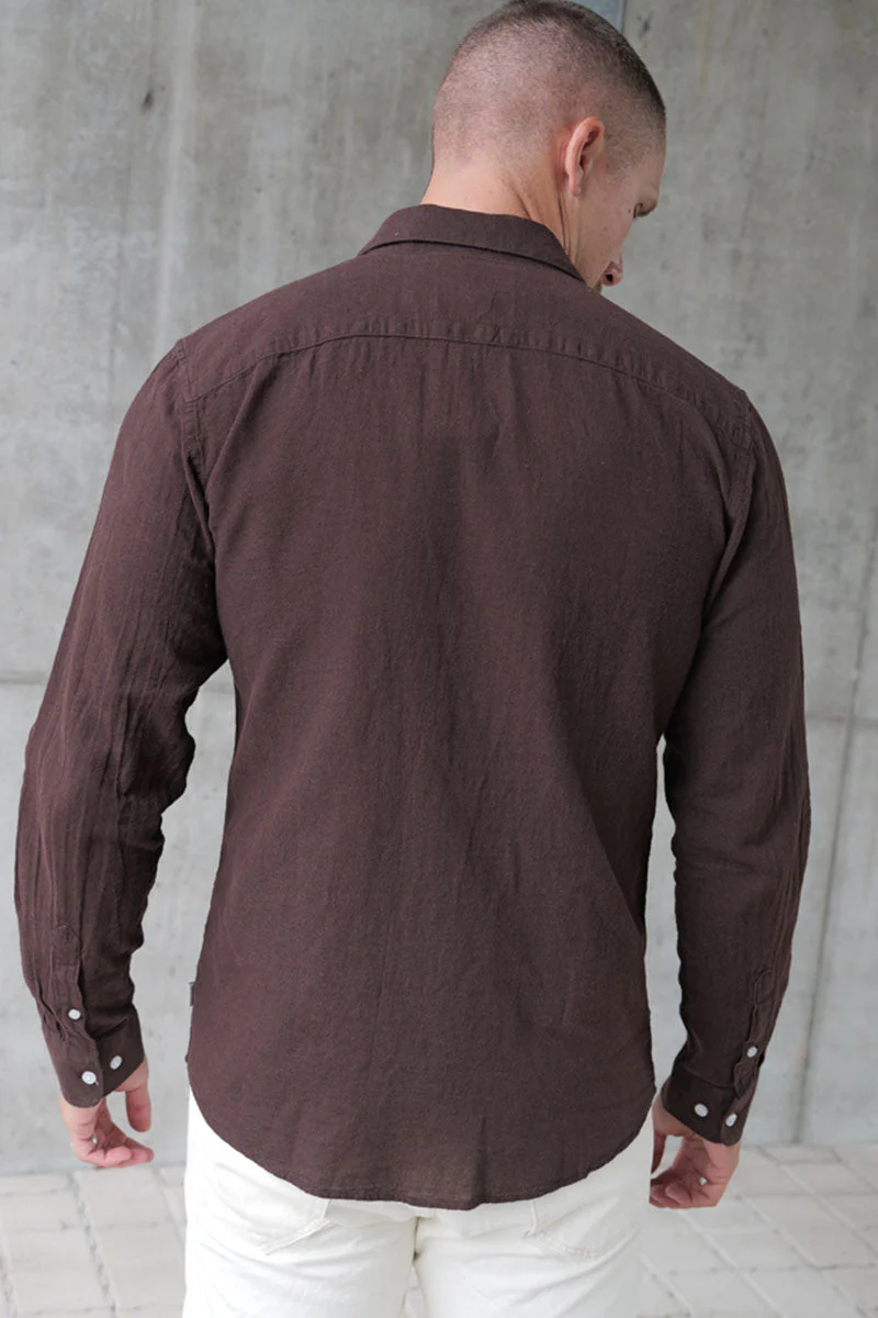 ONLY & SONS Caiden LS Linen Shirt Coffee Bean - Image 4