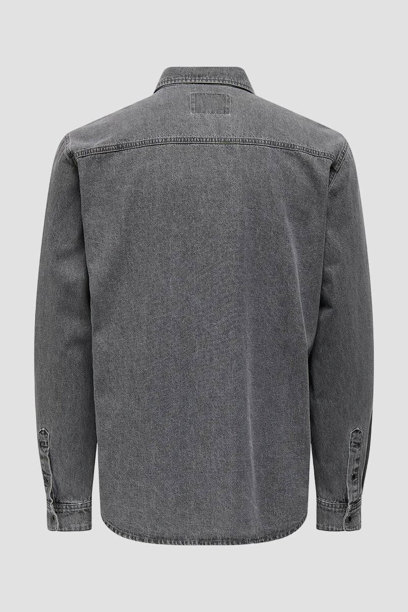 ONLY & SONS Bane Regular Fit Denim Shirt Light Grey Denim - Image 7