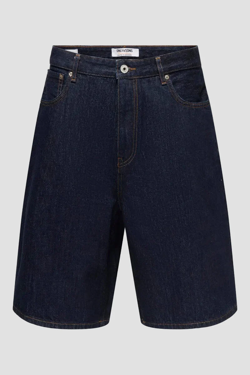 Only & Sons Scarl Balloon Fit Shorts 6916 Dark Blue Denim - Image 6