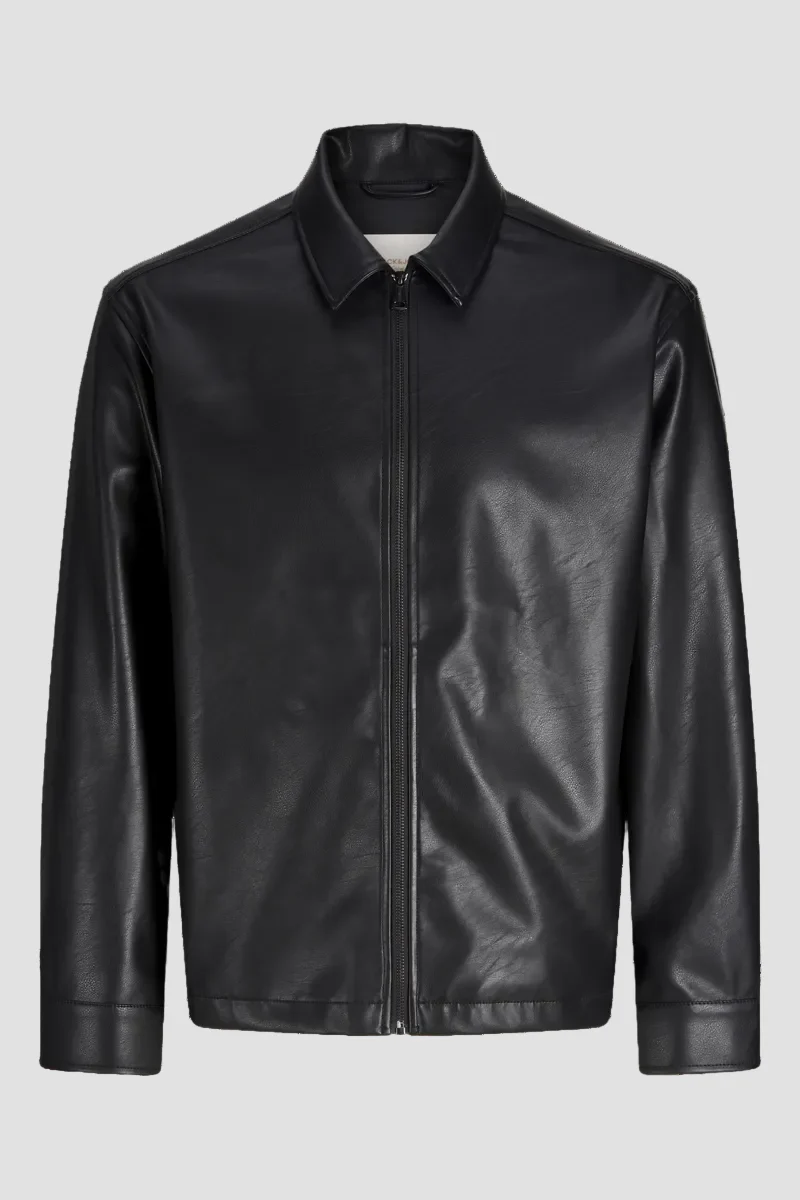 Jack & Jones Party PU  Zip Overshirt Black - Image 6
