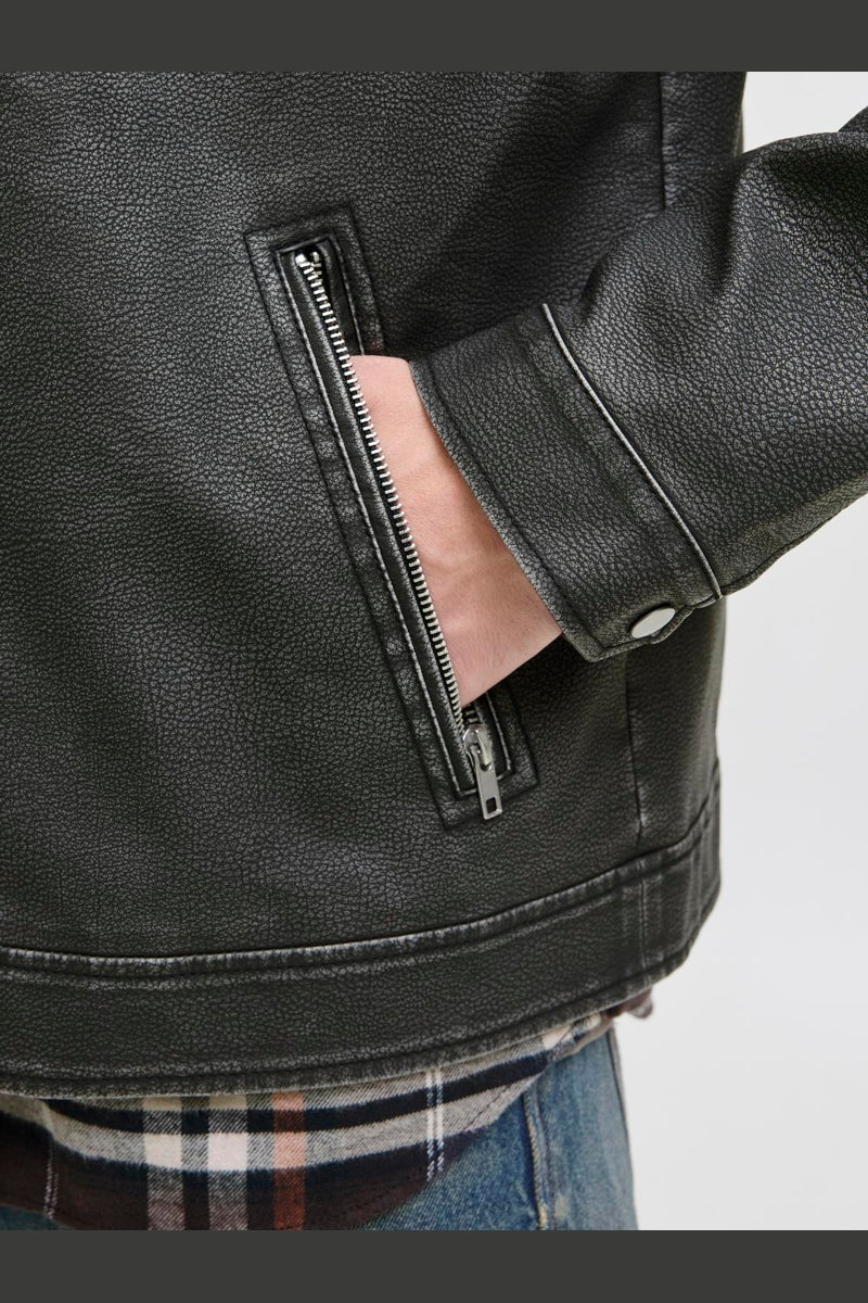 Jack & Jones Casablanca PU Jacket Black - Image 4