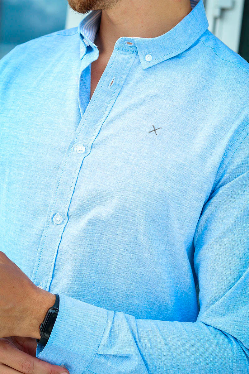 Clean Cut Copenhagen Oxford Stretch Plain L/S Light Blue - Image 3