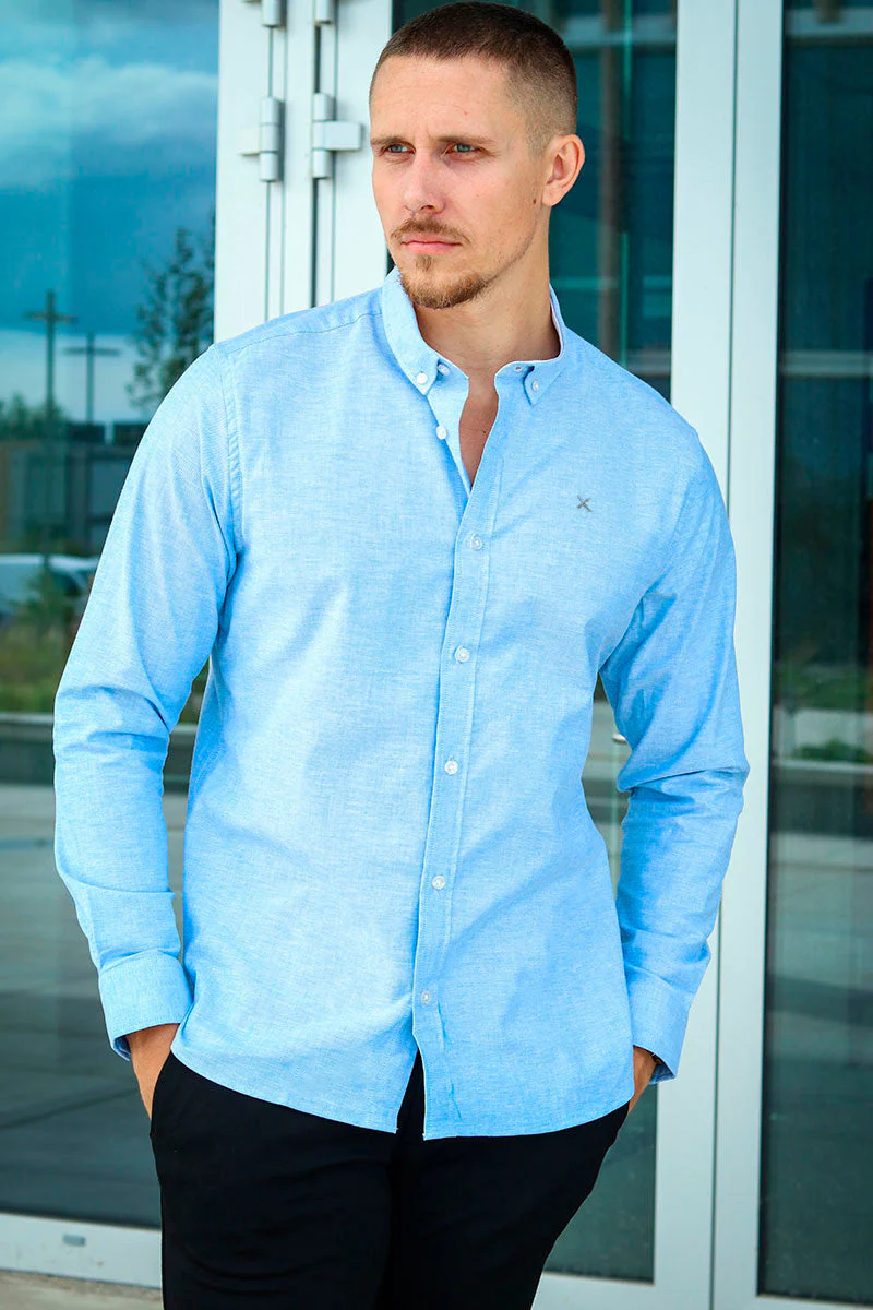 Clean Cut Copenhagen Oxford Stretch Plain L/S Light Blue - Image 4
