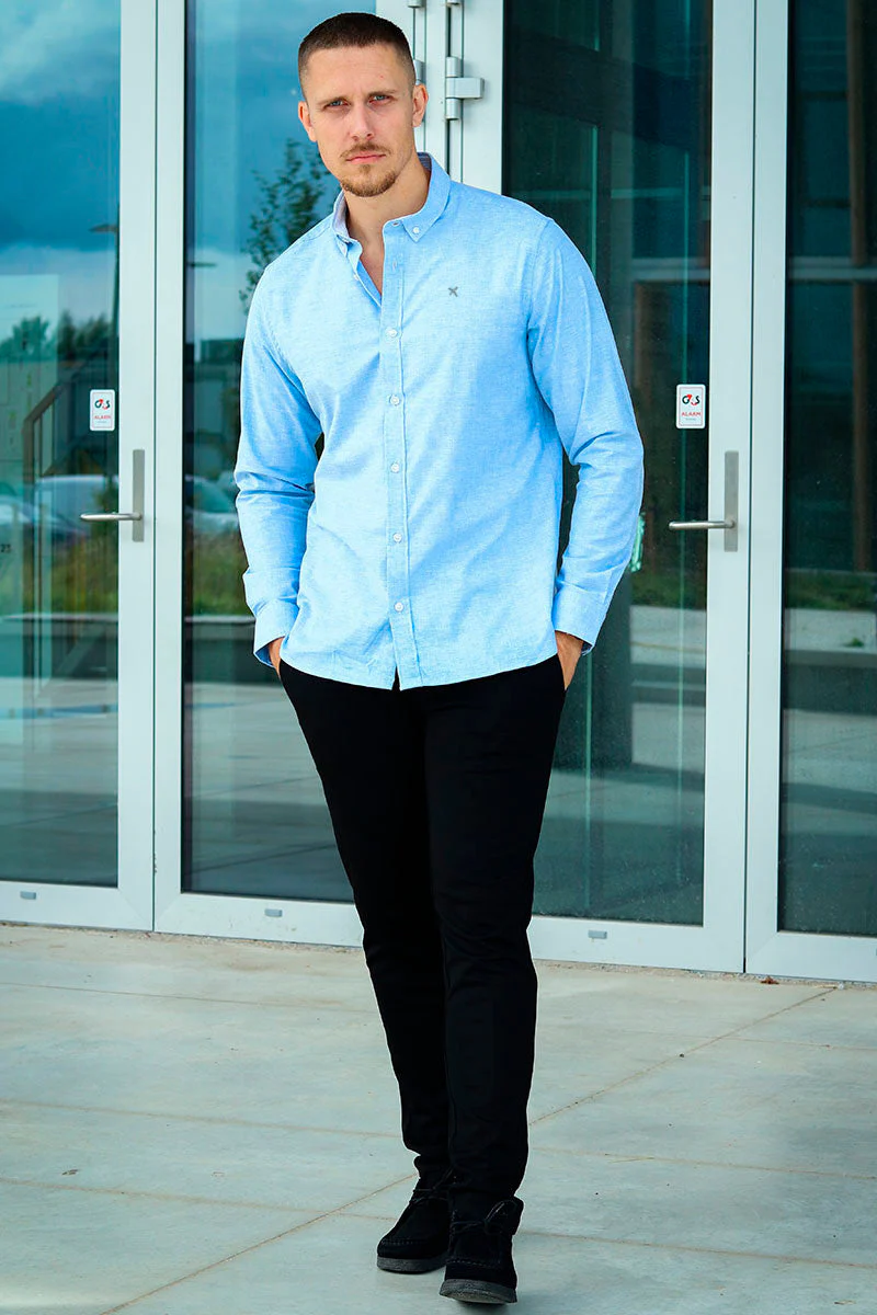 Clean Cut Copenhagen Oxford Stretch Plain L/S Light Blue - Image 5