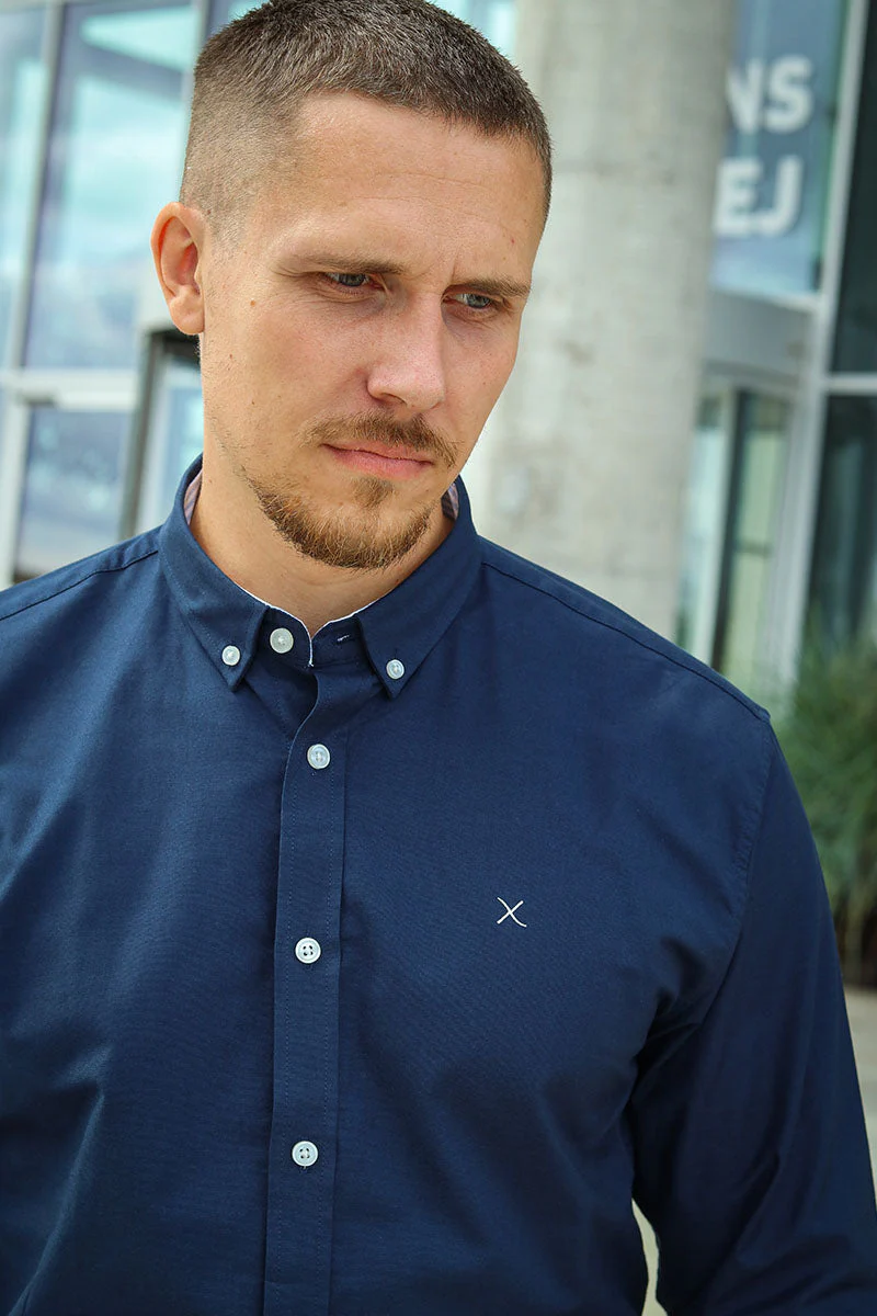 Clean Cut Copenhagen Oxford Stretch Plain L/S Navy - Image 3