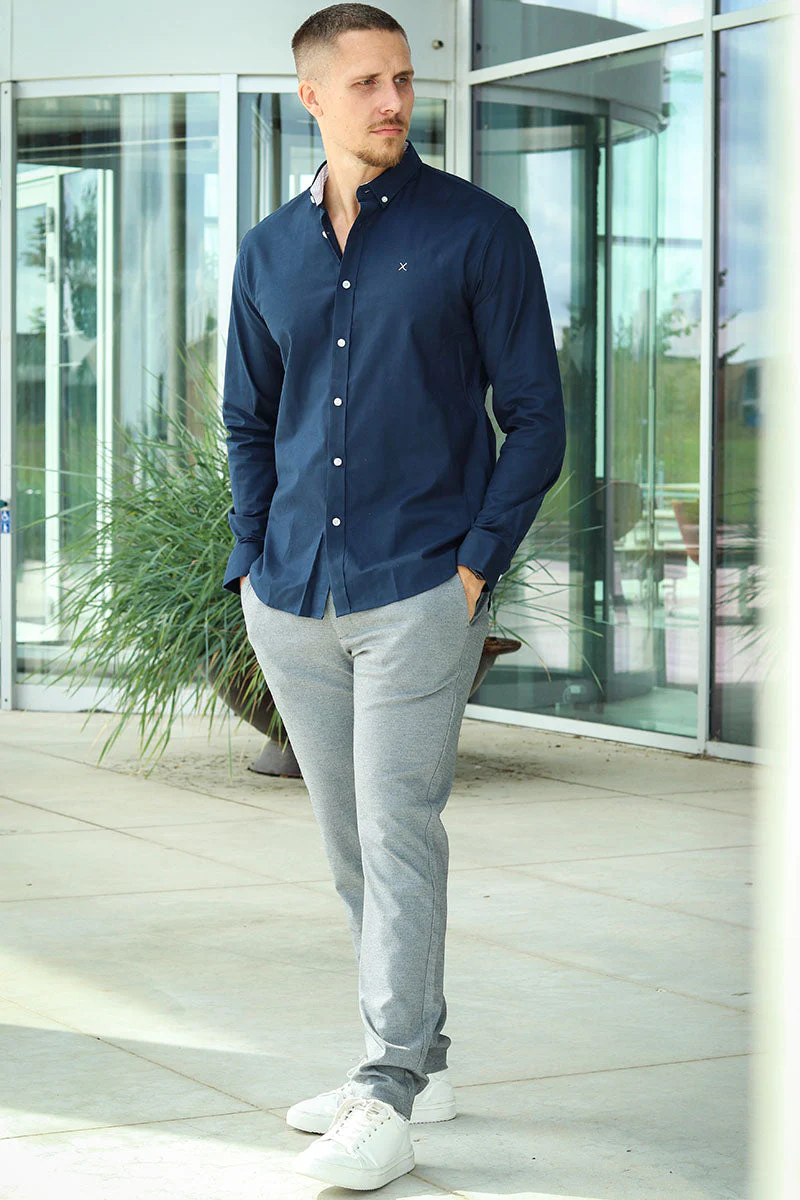 Clean Cut Copenhagen Oxford Stretch Plain L/S Navy - Image 4