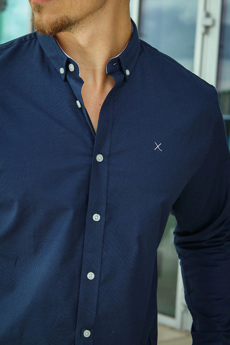 Clean Cut Copenhagen Oxford Stretch Plain L/S Navy - Image 5