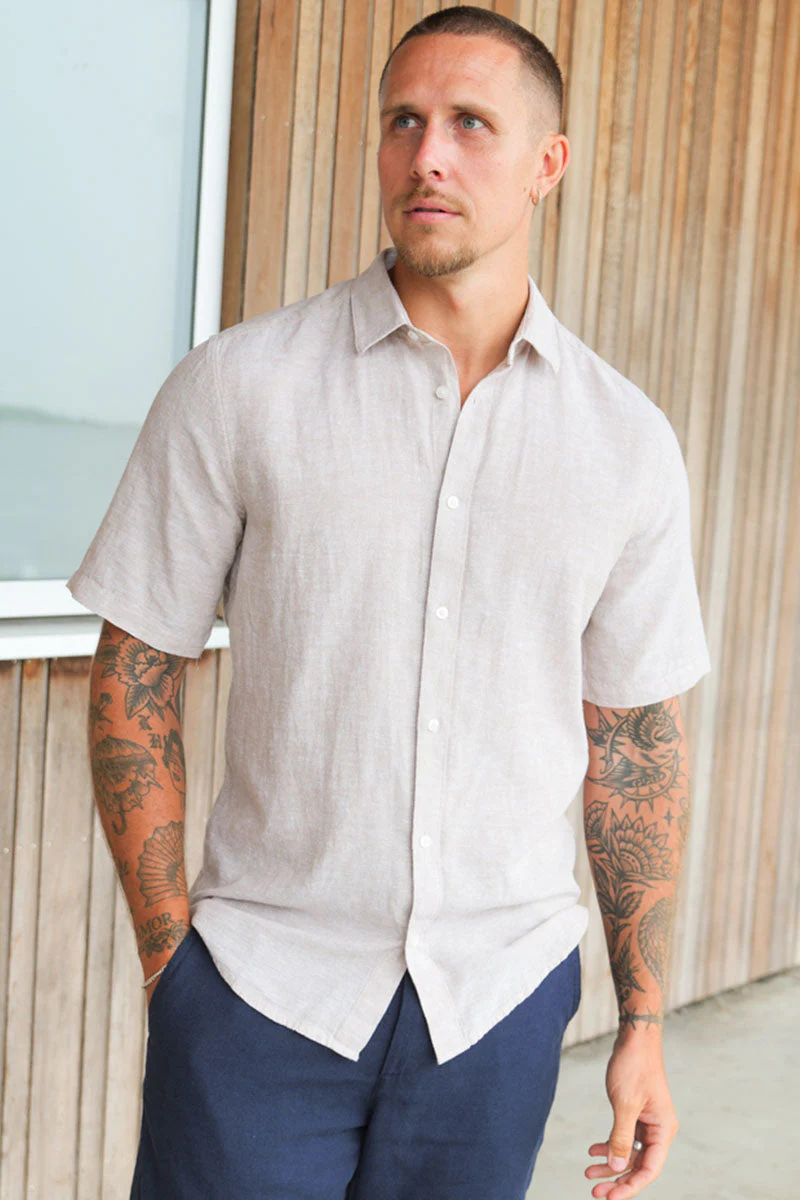 ONLY & SONS Caiden SS Linen Shirt Chinchilla