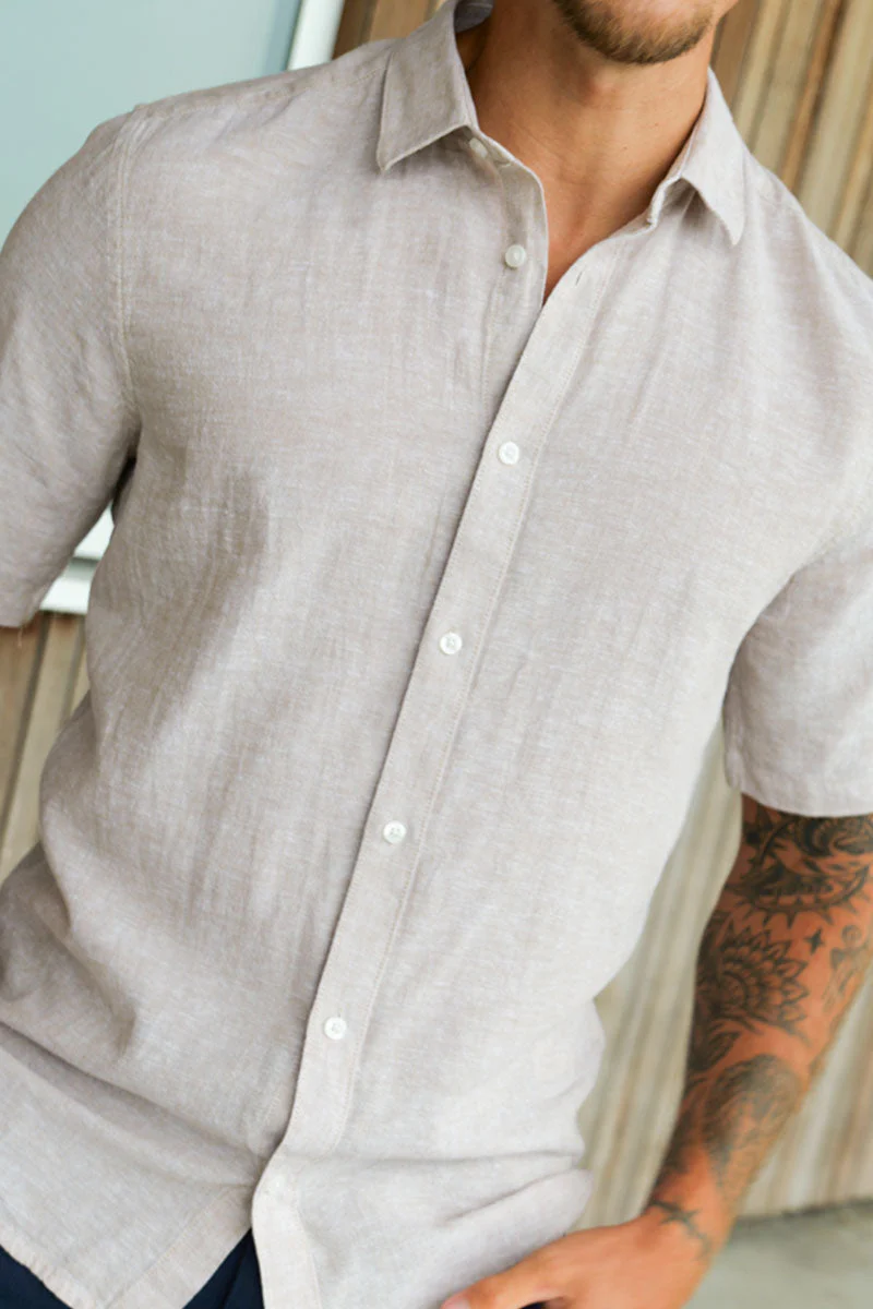 ONLY & SONS Caiden SS Linen Shirt Chinchilla - Image 3