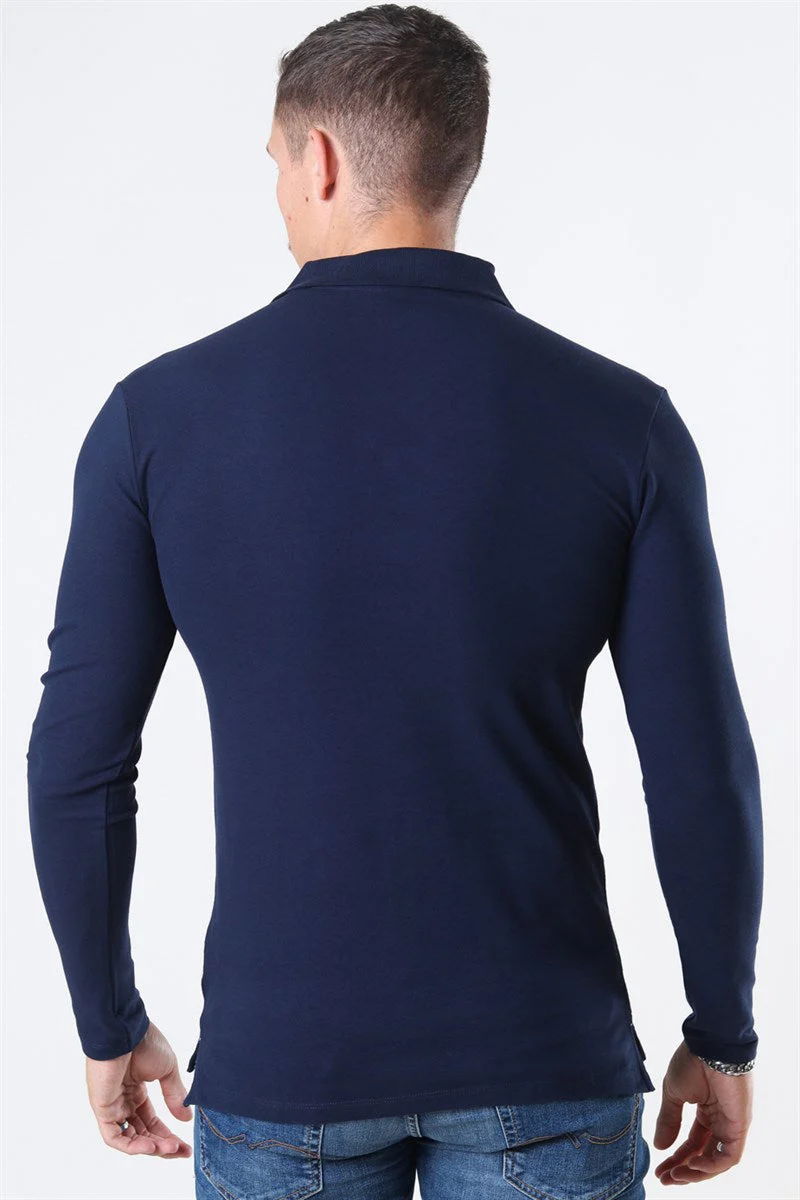 Muscle Fit Polo LS Blue Navy - Image 4