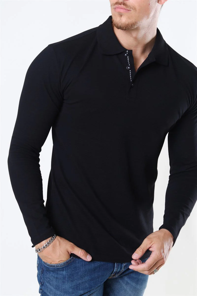 Muscle Fit Polo LS Black - Image 3