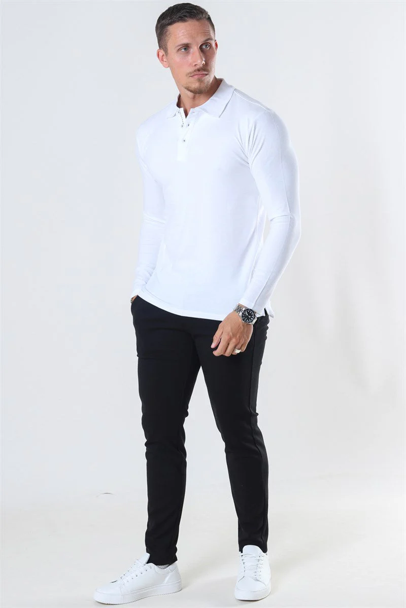 Muscle Fit Polo LS White - Image 2