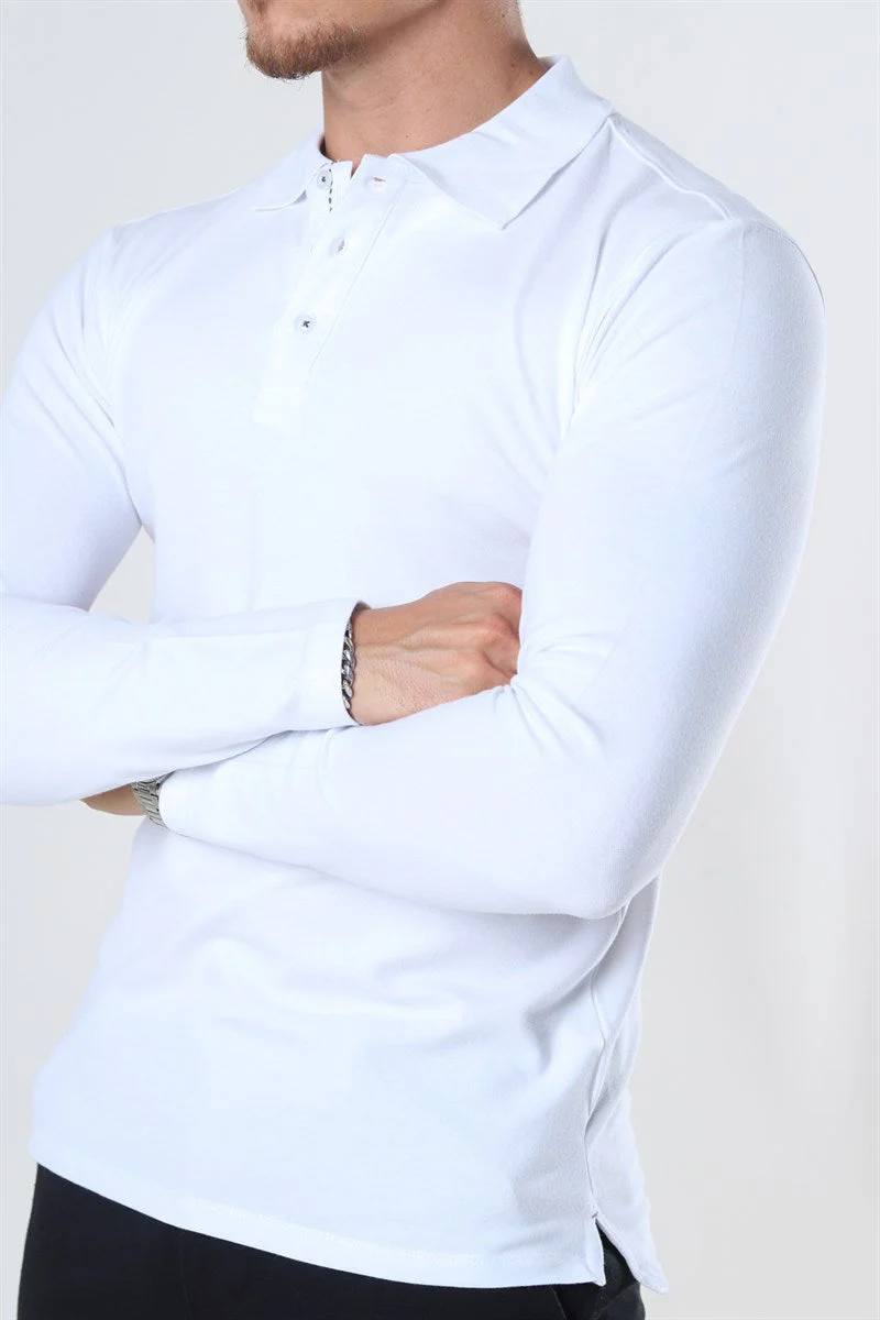 Muscle Fit Polo LS White - Image 3