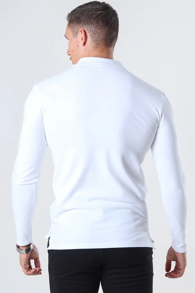 Muscle Fit Polo LS White - Image 4
