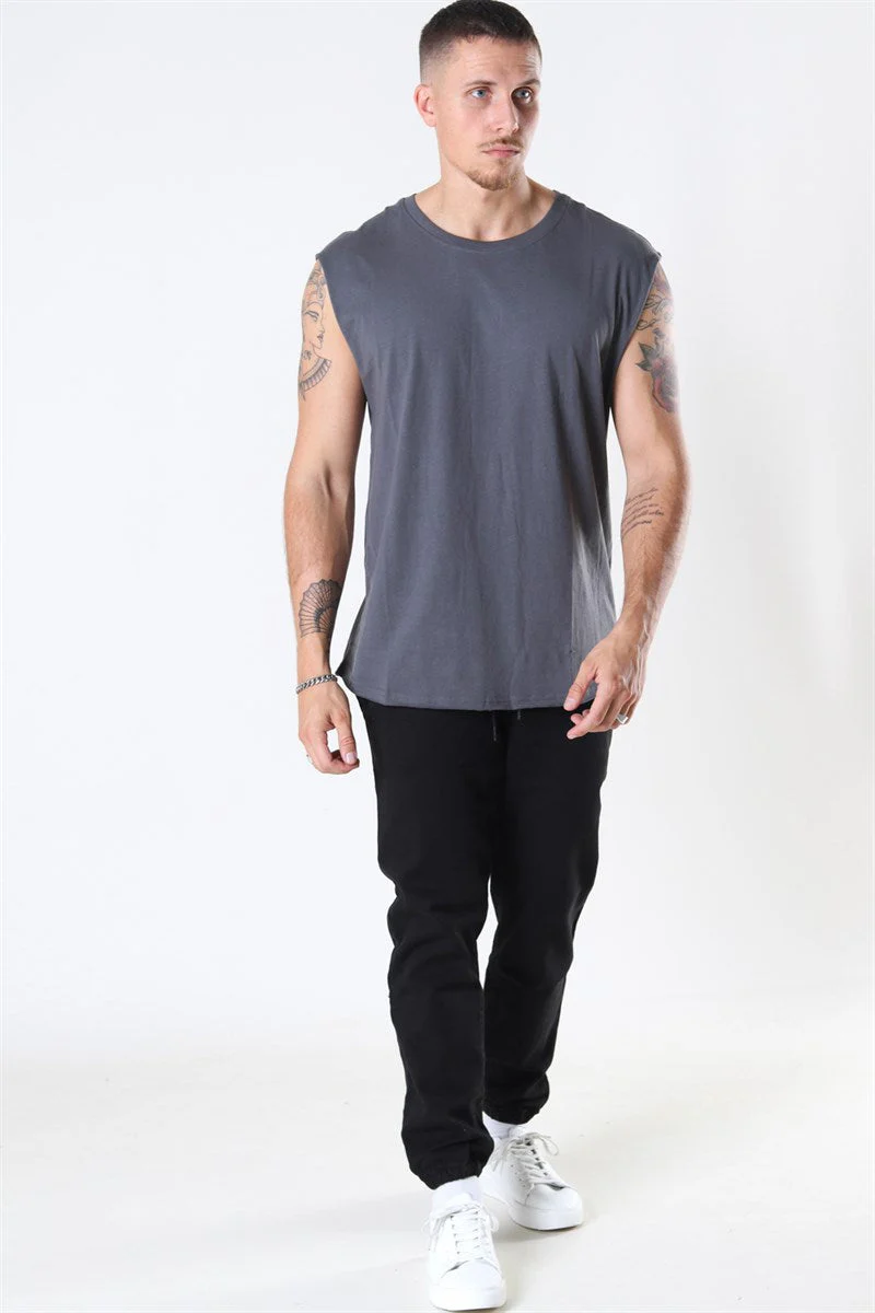 Urban Classics Open Edge Sleeveless Tee Dark Shadow - Image 2