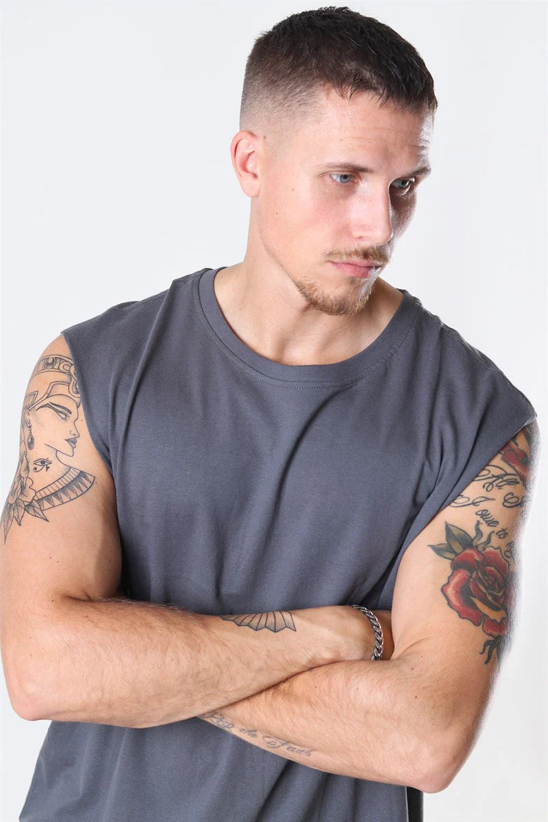 Urban Classics Open Edge Sleeveless Tee Dark Shadow - Image 3