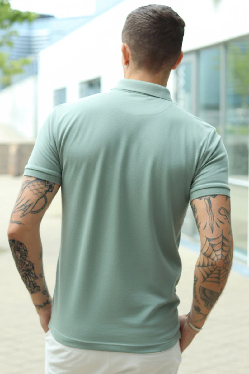 Selected Fave Zip SS Polo Aqua Gray - Image 4