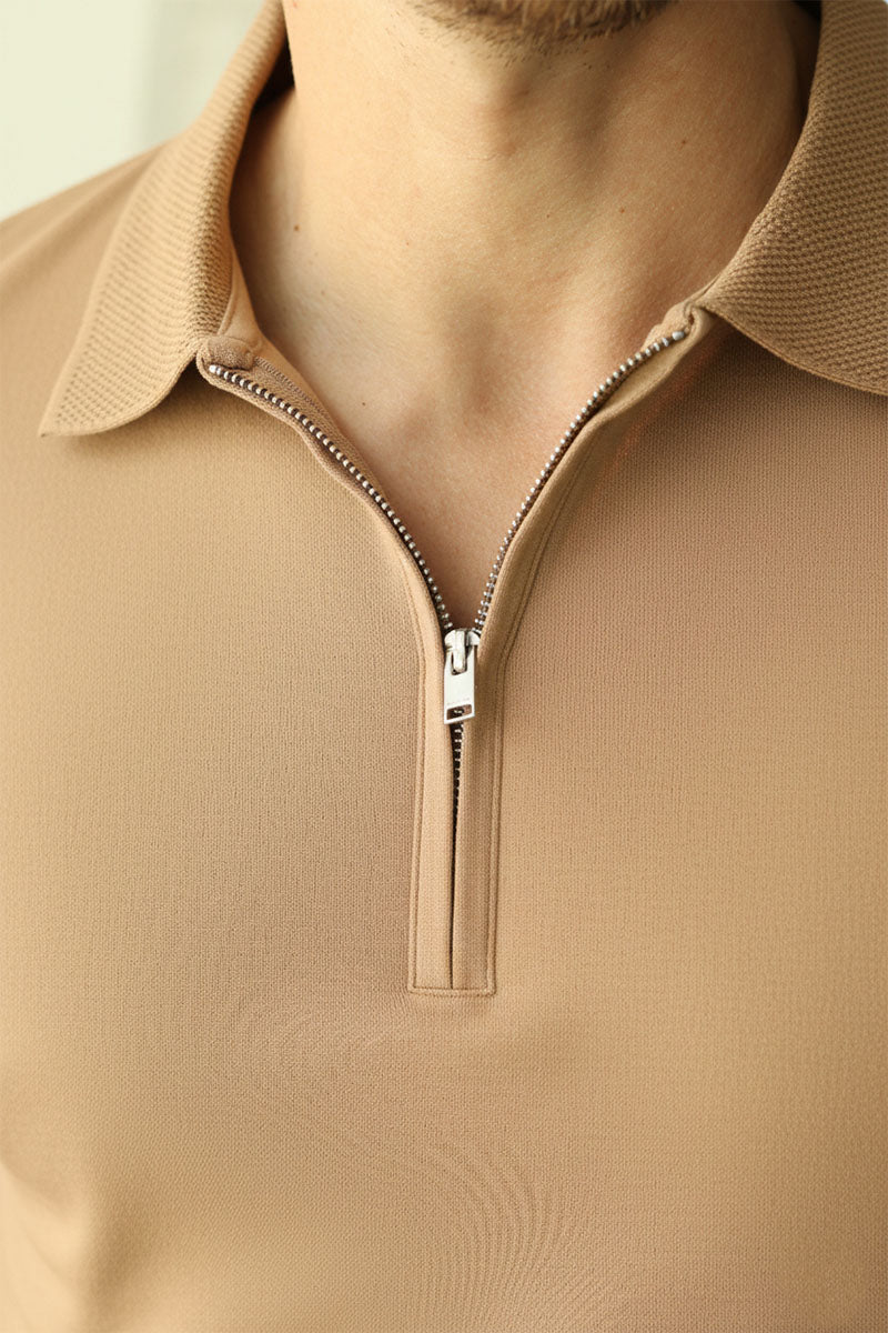 Selected Fave Zip SS Polo Savannah Tan - Image 3