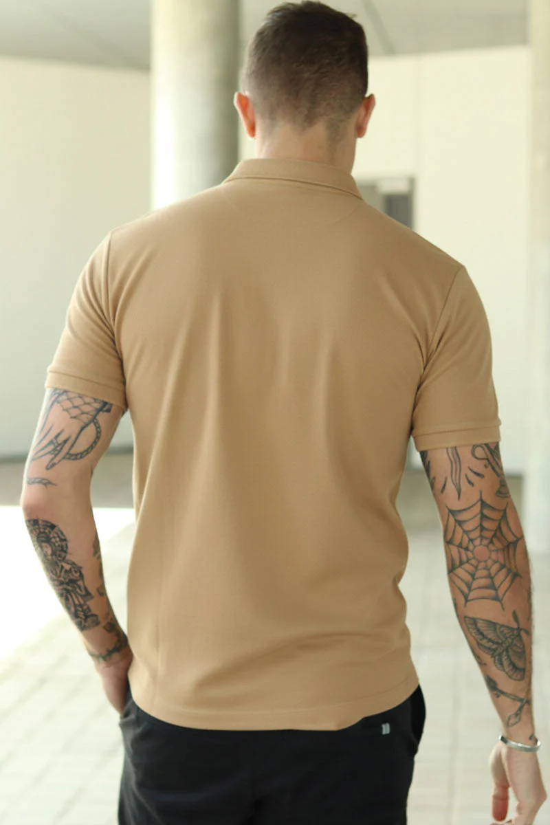 Selected Fave Zip SS Polo Savannah Tan - Image 4