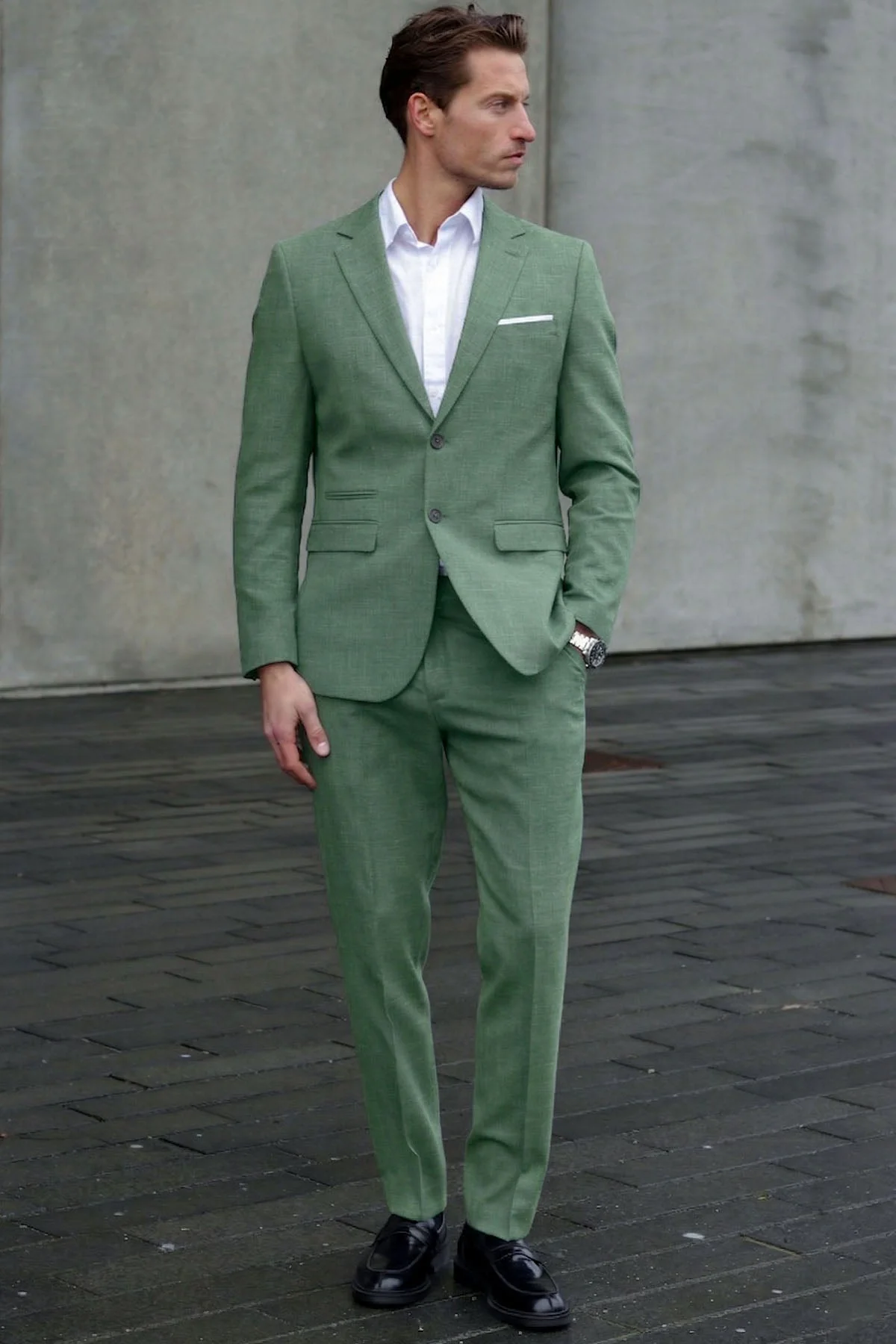 Selected Slim Oasis Linen Blazer Olive Green - Image 2