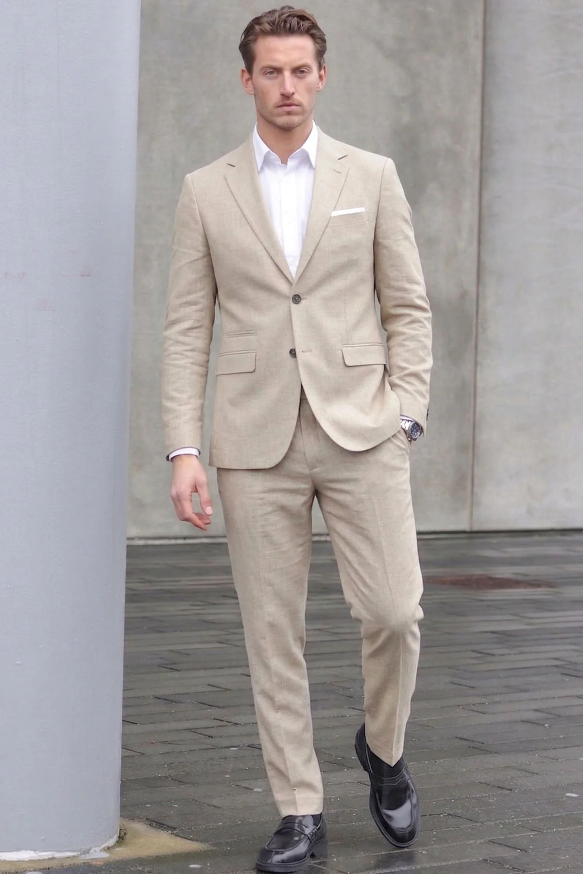 Selected Slim Oasis Linen Trouser Egret - Image 2